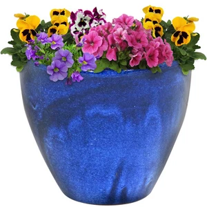 13.5 in Resort High-Fired Glazed Ceramic Planter - Imperial Blue by Sunnydaze - Picture 1 of 12