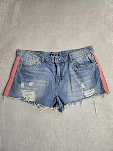 Cuidado con el Perro Denim Blue Jean Shorts Womens Size 12 Distressed Jorts - Picture 1 of 12