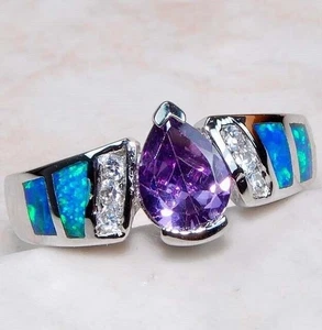 Ring 1 kt Amethyst & australischer Opal Inlay 925 massiv Sterlingsilber Größe 7 TD1 - Bild 1 von 2