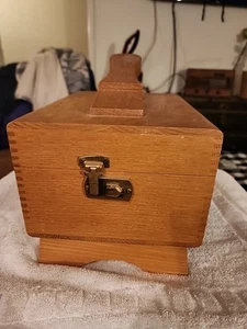 Vintage Oak Wood Shoe-Shine Box With Latch & Two Brushes Oil Extras - Picture 1 of 6