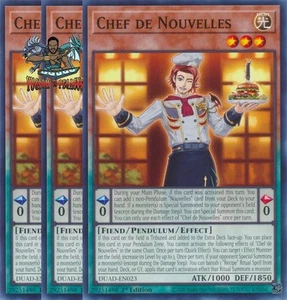 Yugioh! 3x Chef de Nouvelles DUAD-EN023 Común 1ª Edición Casi Nuevo - Imagen 1 de 1