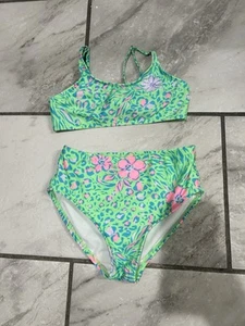Art Class Lime Green Cheetah Sz 10 Girls Large Swim - Picture 1 of 3