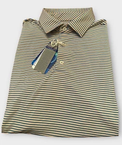 Southern Tide Shirt Uomo L Blu Pesca Striscia Triple Chill Performance Polo NUOVA - Foto 1 di 12
