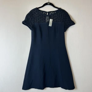 Vestido Ann Taylor Mujer Petite 6 Azul Ajuste Acampanado Encaje Crochet Cuello Manga Corta - Imagen 1 de 19