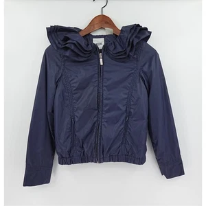 MOSCHINO TEEN Jacke XS 12Y Mädchen Blau Lagenlook Rüschen Ausschnitt Windbreaker Statement - Bild 1 von 20