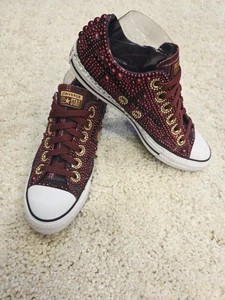 RARE Burgundy Bling Converse All Star Chuck Taylor Sneakers LOW TOP Sz 9 EUC - Picture 1 of 10