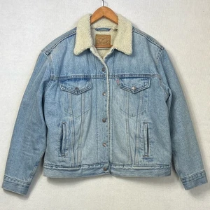Giacca camionista Levi’s Premium donna XL sherpa foderata a scatto davanti denim lavaggio leggero - Foto 1 di 11