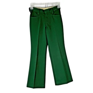 Vintage 70er Retro grün Polyester Jungen Hose 24x22 Metall Reißverschluss gerades Bein - Bild 1 von 10