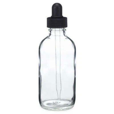 TRUE ESSENCE 4 oz 120 ml CLEAR Boston Round with Glass Dropper**Choose Qty**