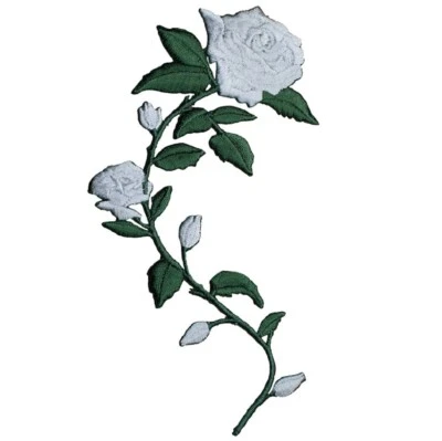 Large White Rose Applique Patch - Right Facing Flower Bloom Gardening Badge 5.5" - Image 1 of 2