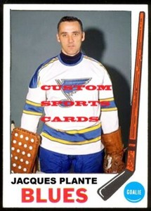 Custom made Topps-style 1969-70 St. Louis Blues Jacques Plante hockey card w