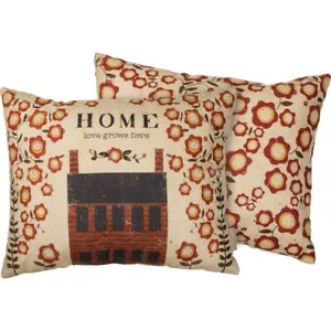 Pillow~"Home - Love Grows Here" ~ Primitive Saltbox House ~Couch/Chair/Bed Throw - Picture 1 of 1