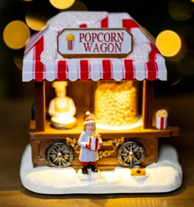 Christmas Musical Village Scene LED Decoration Home Decor Popcorn Wagon Light Up - Picture 1 of 24