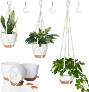 Macrame Plant Hangers 3 Pack, Hanging Planters Indoor Outdoor Plants 3 Set - Picture 1 of 6