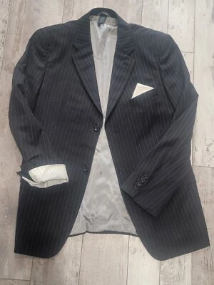 Casaco esportivo masculino 42R inglês blazer de lã lavanderia listrado preto 2 botões - Imagem 1 de 4