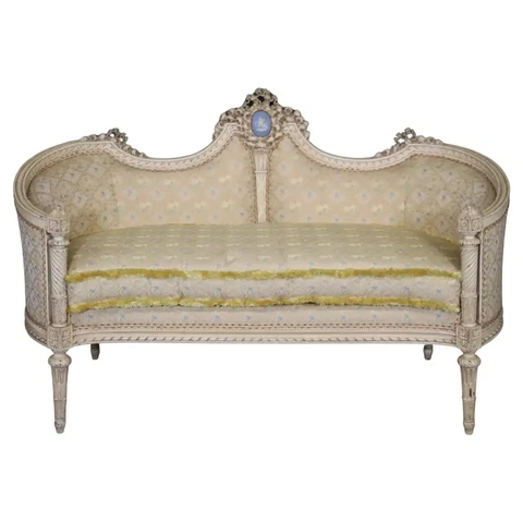 Superb Quality Painted French Louis XVI Settee with Wedgwood Plaque, circa 1900 Cover
