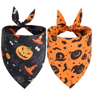 Paquete de 2 pañuelos para perros de Halloween sombrero de hechicera y calabazas accesorios de Halloween... Foto 1 de 4