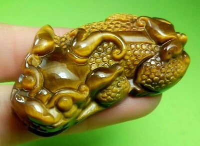 Colgante de la suerte tallado ojo de tigre amarillo natural dragón Pi Xiu Feng Shui amuleto  Foto 1 de 4