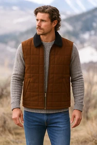 Giubbotto gilet uomo pelle di pecora marrone e vera pelliccia di shearling XXS - 6XL - Foto 1 di 4