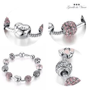 CHIUSURA CATENINA DI SICUREZZA BRACCIALE CHARMS CIONDOLI PIETRE ROSA DONNA - Foto 1 di 8