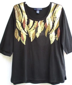 DENIM 24/7..BLACK..TUNIC..TOP..w SEQUIN, STUDS, BEADS..sz 1X - Picture 1 of 4