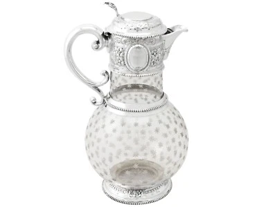 Jarra Claret montada en vidrio cortado y plata de ley - Antigua victoriana Foto 1 de 4