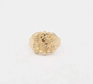 Mens Nugget Round Oval Ring Real Solid 10K Yellow Gold ALL SIZES Unisex - Picture 1 of 5