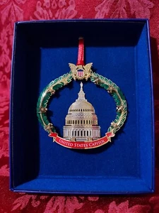 United States Capitol Dome Holiday Ornament 2009 Gold Tone Red Ribbon Hanger NIB - Picture 1 of 7