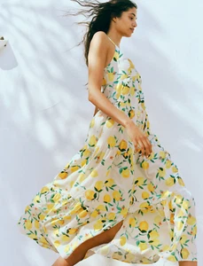 RARE * H&M * SIZE L VIRAL LEMON MAXI DRESS DOLCE FAR NIENTE SUMMER HOLIDAY - Picture 1 of 11