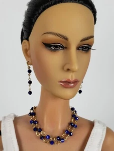 Genuine Blue Lapis Faceted Gemstones Gold 14K GF Jewelry Set 16" Fashion Dolls - Picture 1 of 4