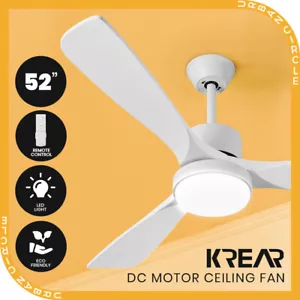 Krear 52" Ceiling Fan With Light Wooden Blade Fans DC Motor Remote Control White - Picture 1 of 11