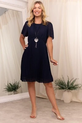 Vestido Sunnygirl Azul Marino Plisado | Mangas Transparentes | Cremallera Oculta | Totalmente Forrado Foto 1 de 4