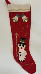 Vintage MCM roter Filz Weihnachtsstrumpf - Schneemann pfeift - Japan 24,5" - Bild 1 von 11