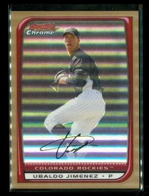 Ubaldo Jiménez #64 6/50 Bowman cromo 2008 refractor de oro Colorado Rockies Foto 1 de 2