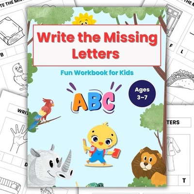 Hojas de trabajo de letras faltantes imprimibles | Práctica de alfabeto y ortografía para niños Foto 1 de 4