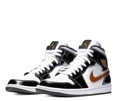 Nike Air Jordan 1 Mid Patent Negro Blanco Dorado Baloncesto 852542-007 Para hombres Talla 12 Foto 1 de 4