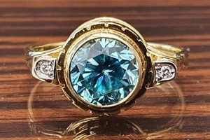 Schöner Ring mit Zirkon und Diamanten Brillanten Gelb Gold 750 18K . - Bild 1 von 7