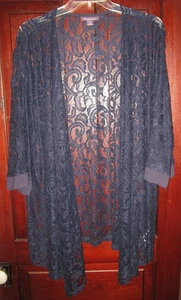 Roaman's New Plus Sz 2X 26 28 Open Kimono Jacket Coat Cardigan Navy Lace Duster - Picture 1 of 3