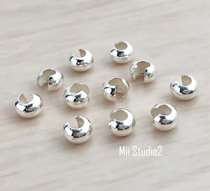 30x 4mm sterling silver round CRIMP BEAD COVER wire cap gap filler F05s - Picture 1 of 3