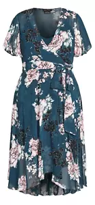 City Chic Blossom Short Sleeve Jade Midi Wrap Dress Size XS/14 - Picture 1 of 13