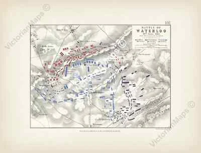Battle of Waterloo plan 2 A K Johnston map Alison's Atlas 1850 art print poster - Image 1 of 4