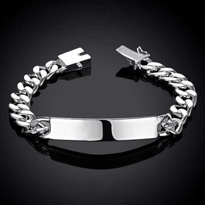 8 " 63g UOMO Cubano Barbazzale Catena 10MM Argento Sterling 925 Id Tag Barre - Immagine 1 di 4