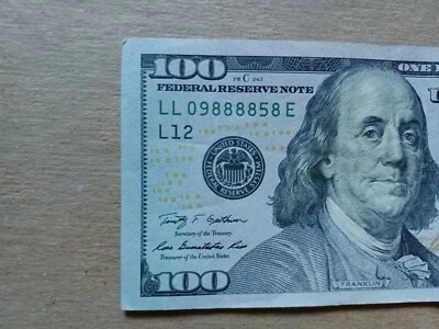 2009 A $100 VERY COOL FANCY SERIAL LL09888858E - Image 1 of 4
