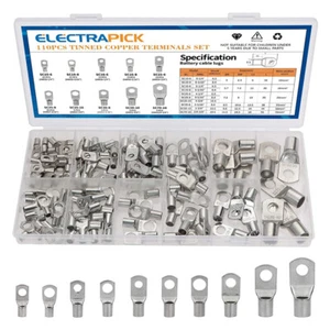 110PCS Wire Terminals SC Tinned Copper Lug Ring Wire Connectors Bare Terminals - Picture 1 of 7