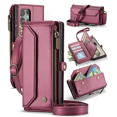 Para Samsung S25 Ultra S25FE S24 S23 S22 Cuero Bandolera Correa Cartera Bolso Estuche Foto 1 de 4