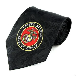 Marine Corps Emblem Mens Neck Tie US Military Marines Patriotic Black Necktie  - Picture 1 of 3