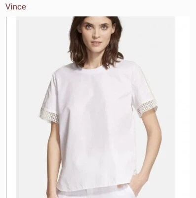 Blusa blanca con ribete de algodón y encaje Vince talla pequeña Foto 1 de 4