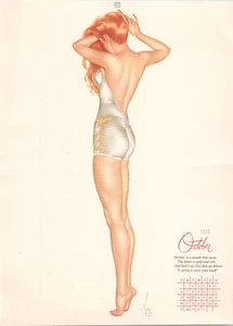 Original Vintage Oktober 1946 Vargas Pinup Kalender Mädchen Rotkopf Badeanzug - Bild 1 von 3