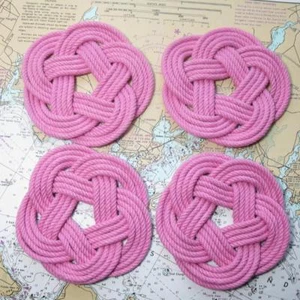 Nautical Coasters Woven Pink Sailor Knot absorbent 100% cotton set of 4 - Picture 1 of 6