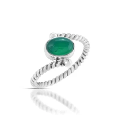 Massiccio 925 Argento Sterling Verde Naturale Pietra Onice Handmade Donna Anello - Immagine 1 di 4